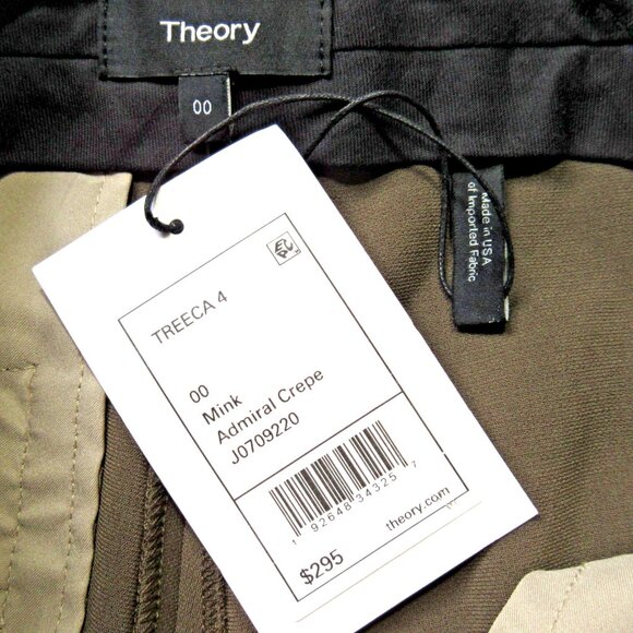 NWT THEORY Treeca in Mink Brown Admiral Crepe Tapered Slim Ankle Pants 00 - Picture 3 of 4